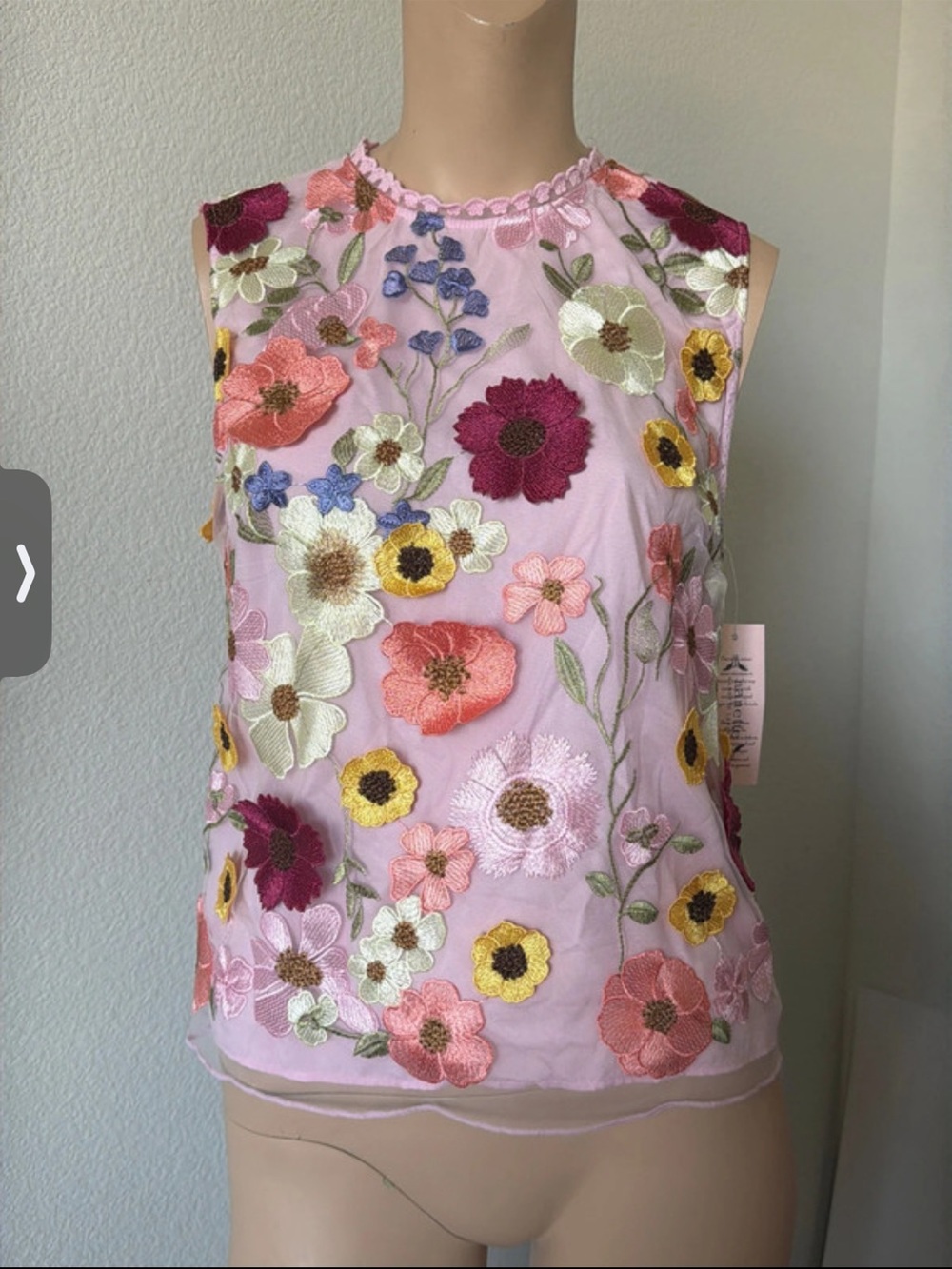 NWT Nanette Lepore Pink Floral Embroidered Sleeveless Top M